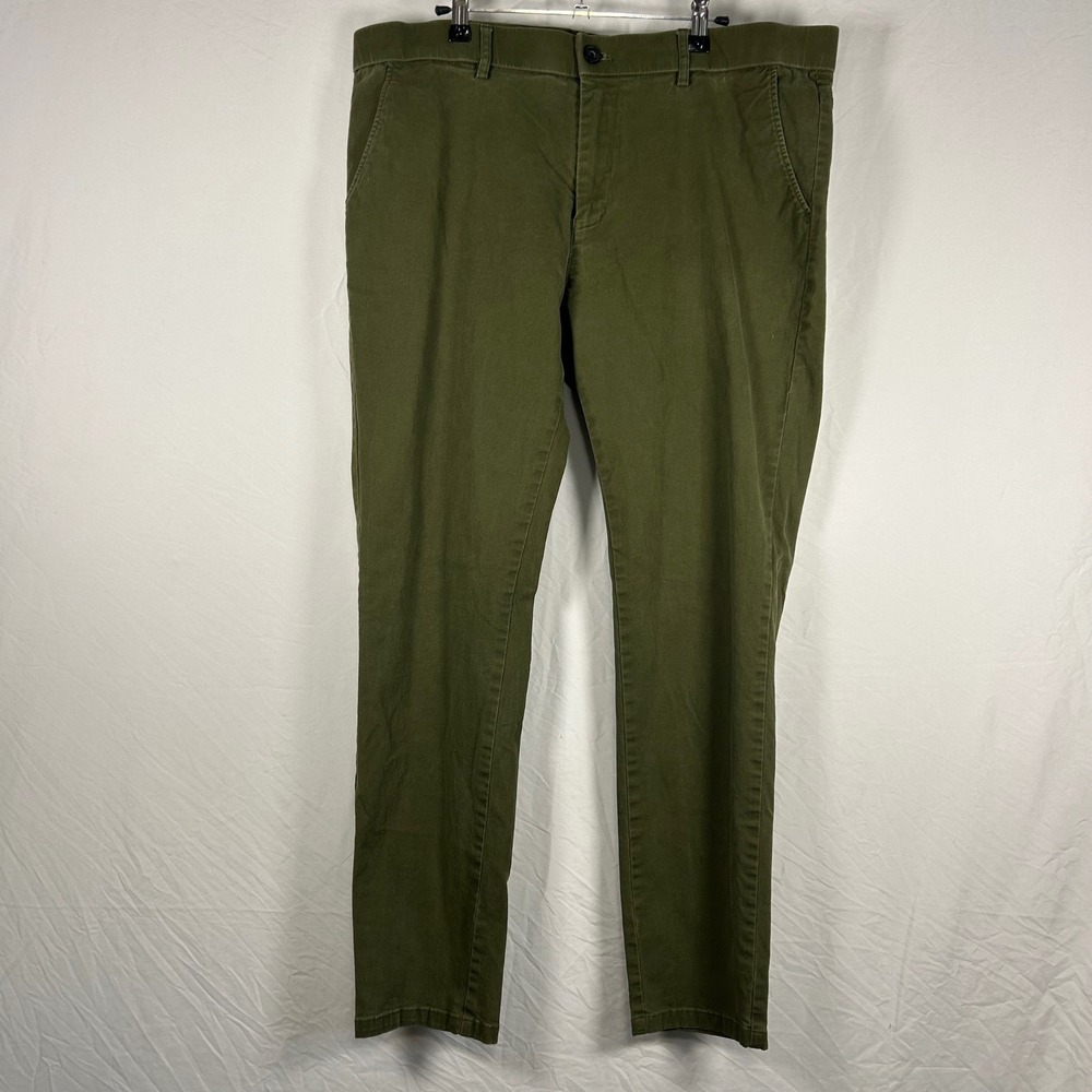 Plaid&Plain Chino Pants Mens 38x30 Olive Green Skinny Fit Stretch Cotton